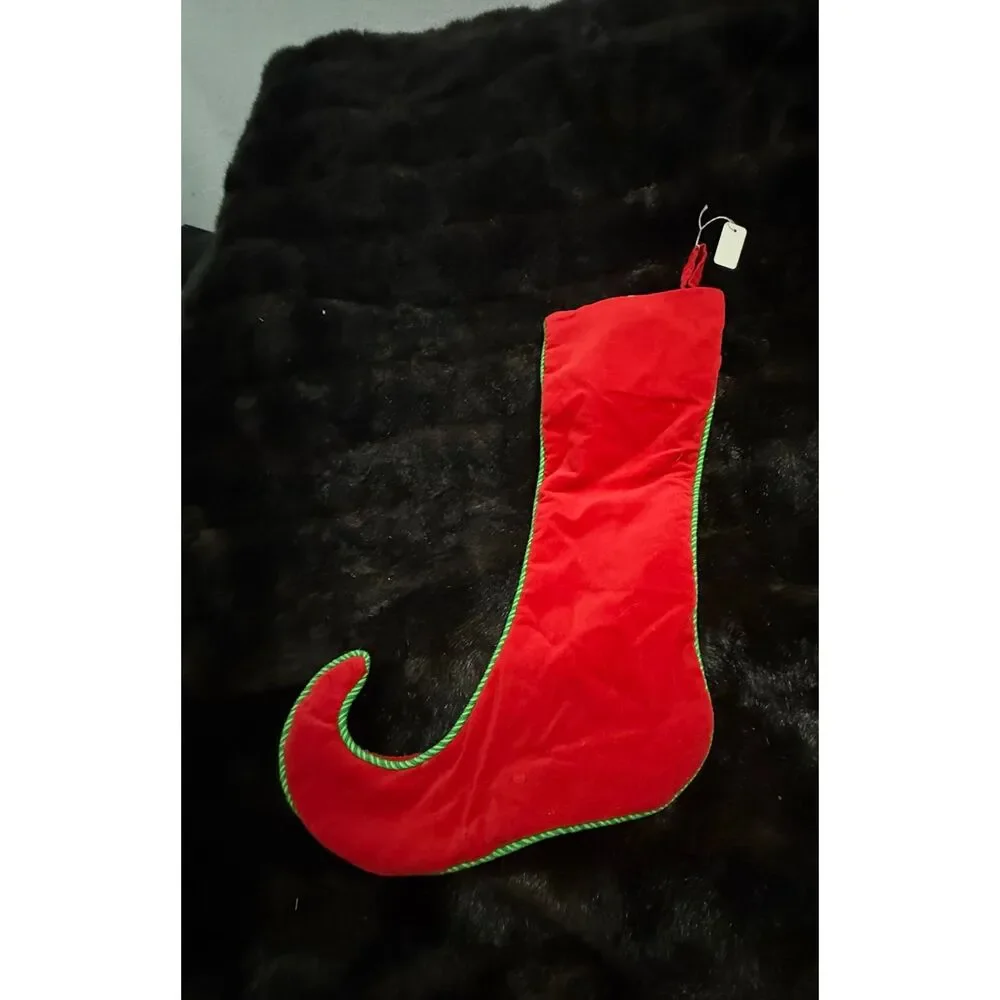 New Christmas Red Velvet Pier 1 One elf long stocking Poinsettia